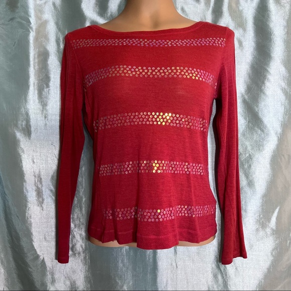 Lightweight Limited LS tee with iridescent sequined bands, M. - Picture 1 of 9